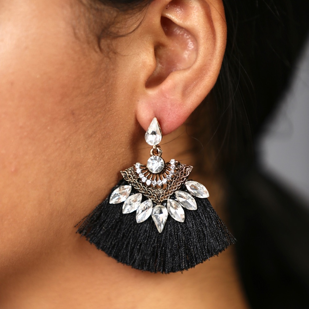STORE CLOSING SALE! Black Studded Fringe Earrings